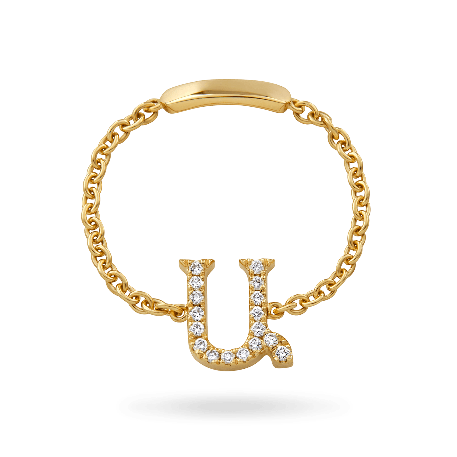 14K Armenian Initial Diamond Chain Ring Rings IceLink-CAL   